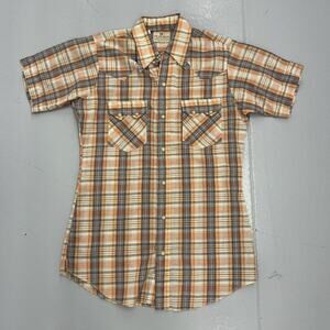Vintage 70s Dee Cee Brand Orange Plaid Pearl Snap Shirt